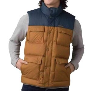 Men’s Prana Down Puffer Vest. EUC Navy, Brown. Sz. L